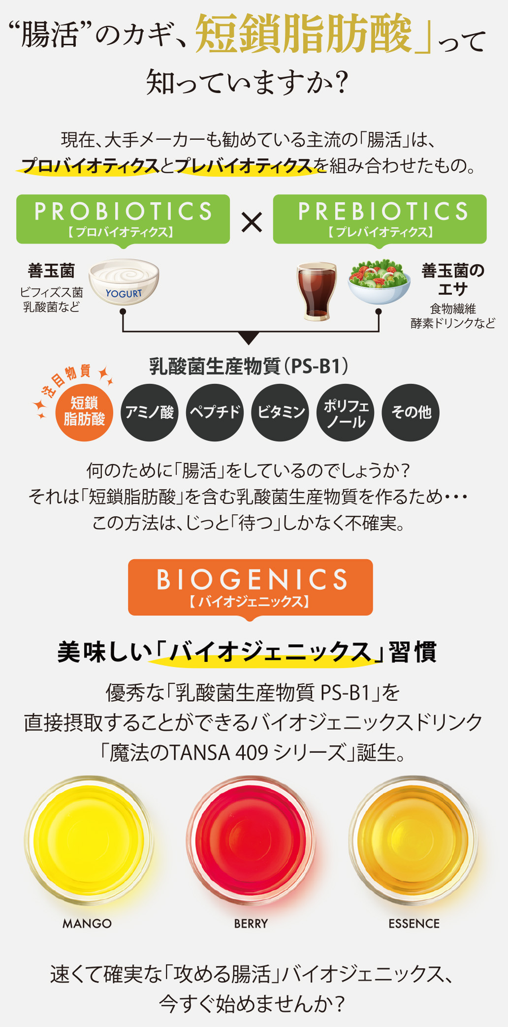 タンサ【短鎖】脂肪酸を含む409種類の成分配合ドリンク【魔法のTANSA409】