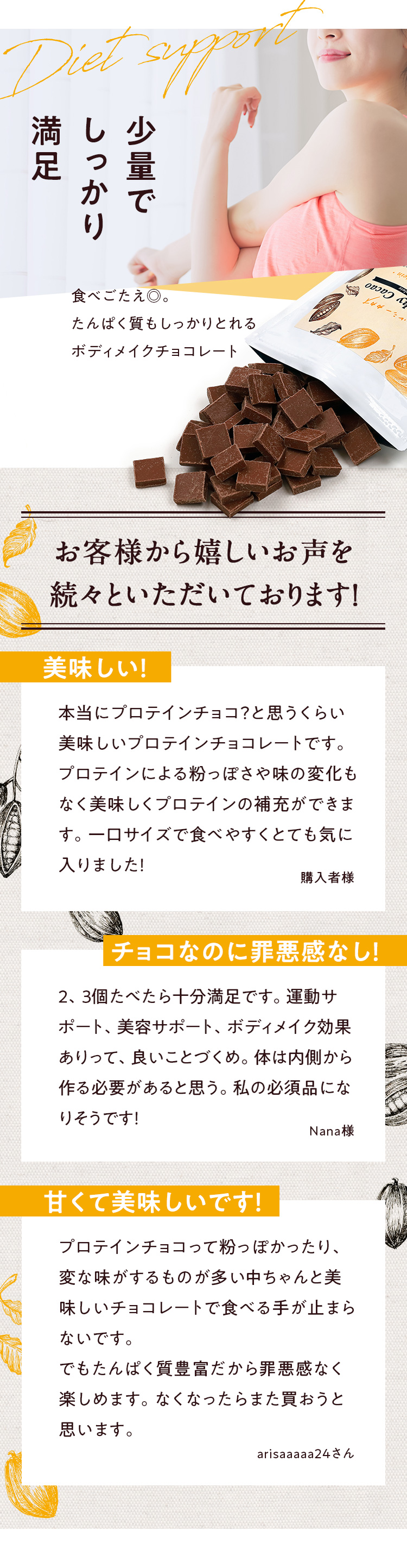 たんぱく質がしっかり摂れて、少量でもしっかり満足できるボディメイクチョコレート